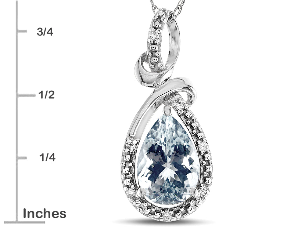 Star K Drop Halo Pear Shape Genuine Aquamarine Pendant Necklace