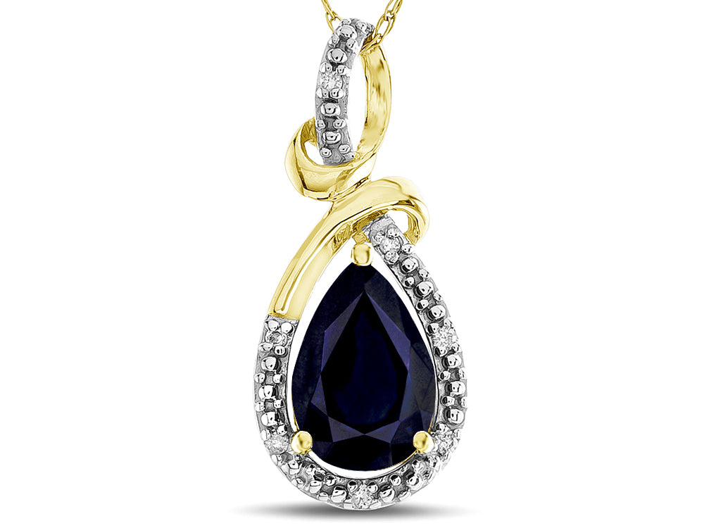 Star K Drop Halo Pear Shape Genuine Black Sapphire Pendant Necklace