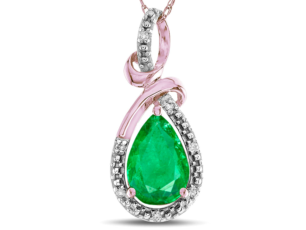 Star K Drop Halo Pear Shape Genuine Emerald Pendant Necklace