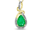 Star K Drop Halo Pear Shape Genuine Emerald Pendant Necklace