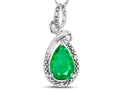 Star K Drop Halo Pear Shape Genuine Emerald Pendant Necklace