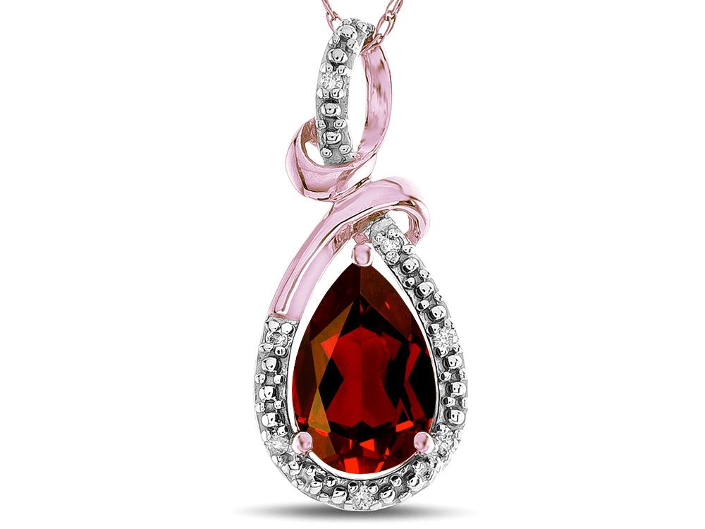Star K Drop Halo Pear Shape Genuine Garnet Pendant Necklace