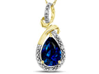 Star K Drop Halo Pear Shape Created Sapphire Pendant Necklace