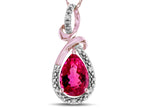 Star K Drop Halo Pear Shape Simulated Pink Tourmaline Pendant Necklace