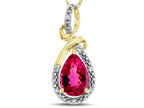 Star K Drop Halo Pear Shape Simulated Pink Tourmaline Pendant Necklace