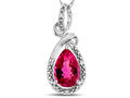 Star K Drop Halo Pear Shape Simulated Pink Tourmaline Pendant Necklace