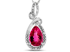 Star K Drop Halo Pear Shape Simulated Pink Tourmaline Pendant Necklace