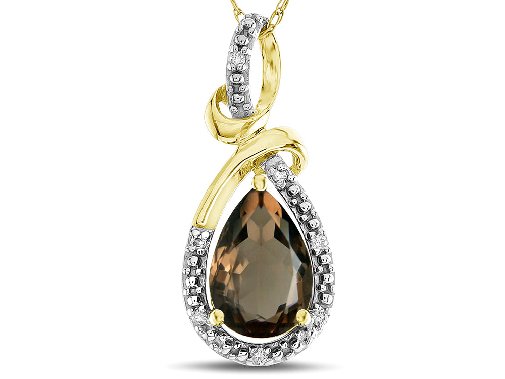 Star K Drop Halo Pear Shape Genuine Smoky Quartz Pendant Necklace