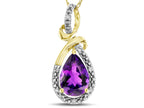 Star K Drop Halo Pear Shape Genuine Amethyst Pendant Necklace
