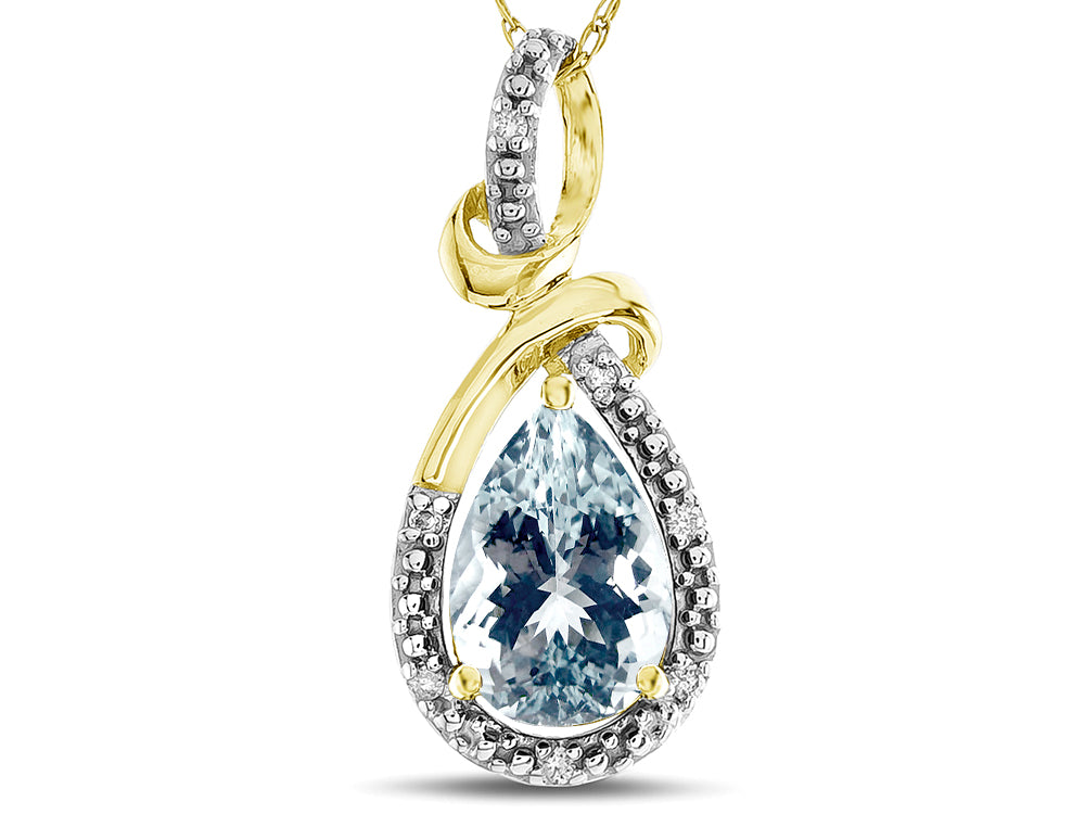 Star K Drop Halo Pear Shape Genuine Aquamarine Pendant Necklace