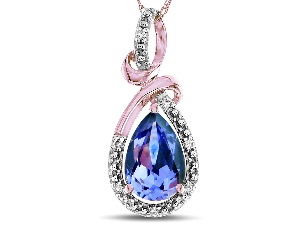 Star K Drop Halo Pear Shape Genuine Tanzanite Pendant Necklace