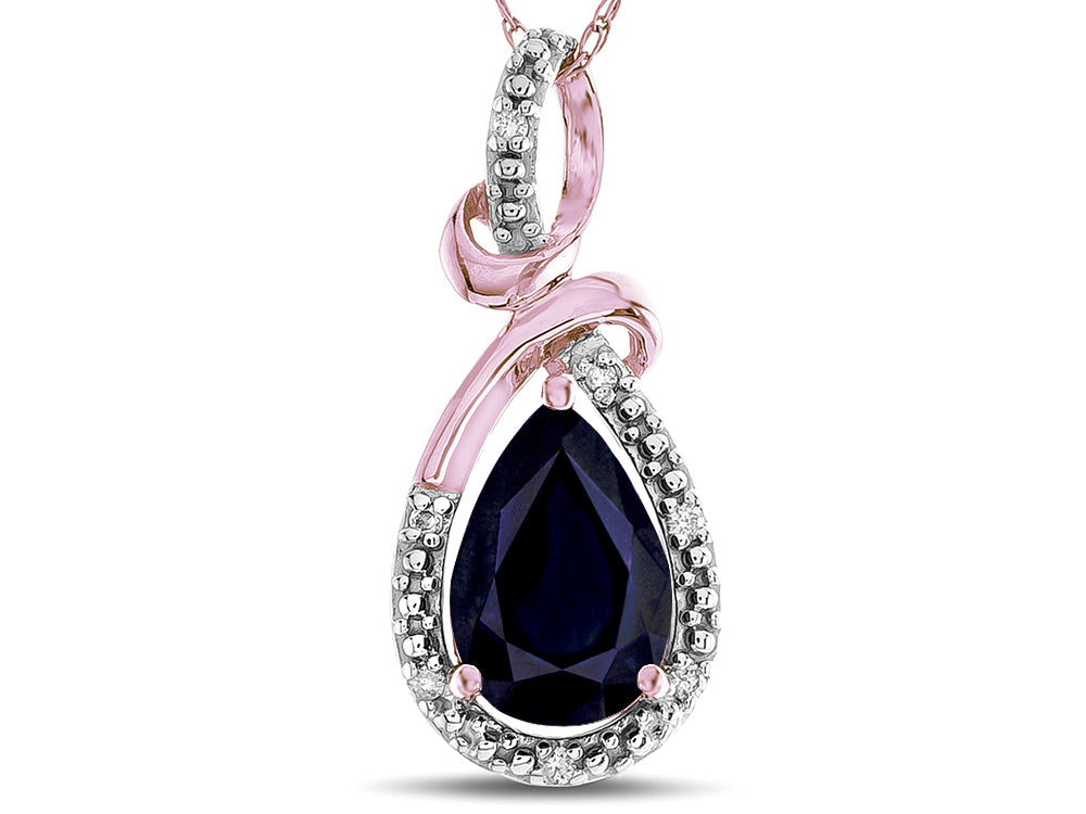 Star K Drop Halo Pear Shape Genuine Black Sapphire Pendant Necklace