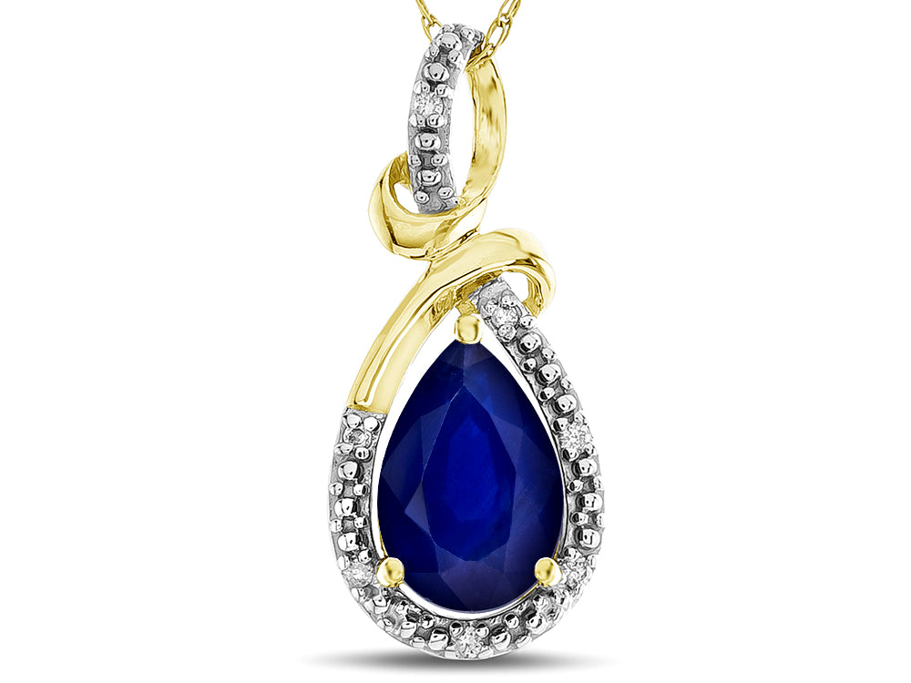 Star K Drop Halo Pear Shape Genuine Sapphire Pendant Necklace