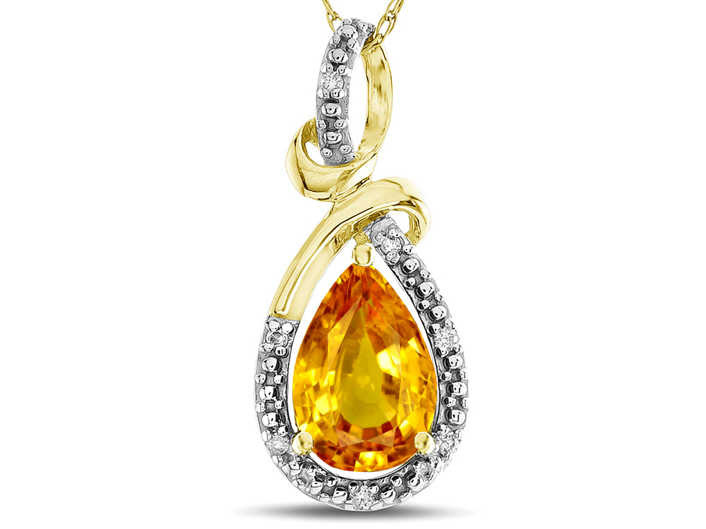 Star K Drop Halo Pear Shape Genuine Citrine Pendant Necklace