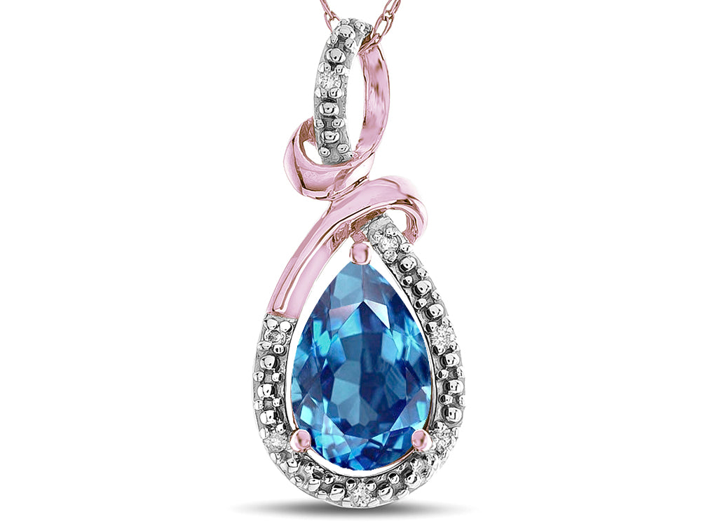 Star K Drop Halo Pear Shape Genuine Blue Topaz Pendant Necklace