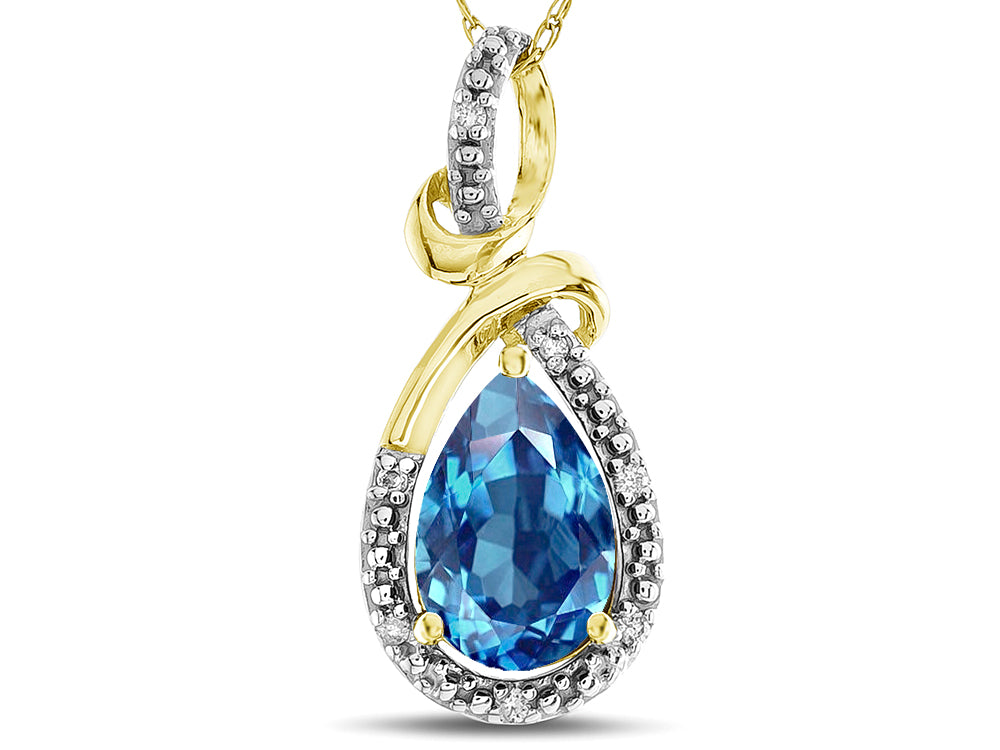 Star K Drop Halo Pear Shape Genuine Blue Topaz Pendant Necklace