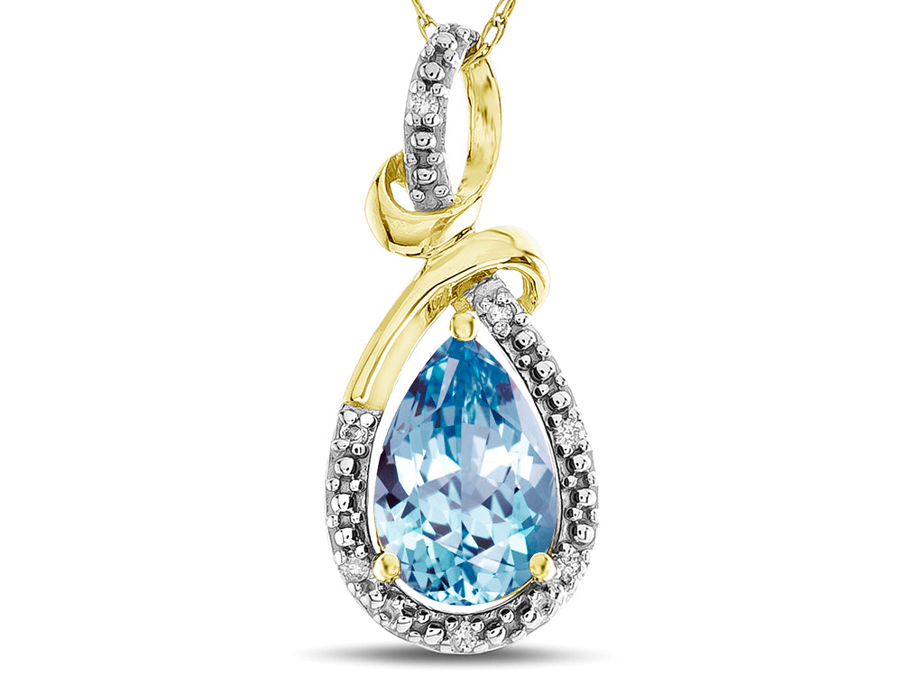 Star K Drop Halo Pear Shape Genuine Sky Blue Topaz Pendant Necklace