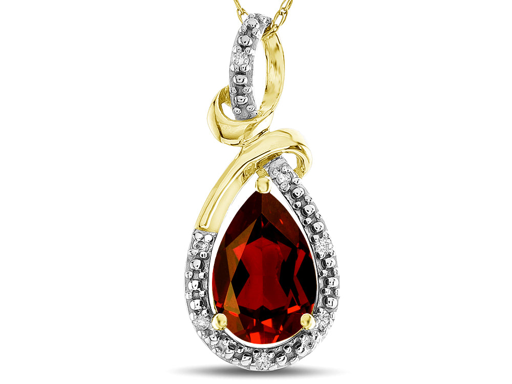 Star K Drop Halo Pear Shape Genuine Garnet Pendant Necklace