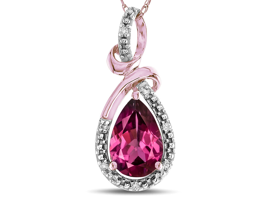 Star K Drop Halo Pear Shape Genuine Rhodolite Pendant Necklace