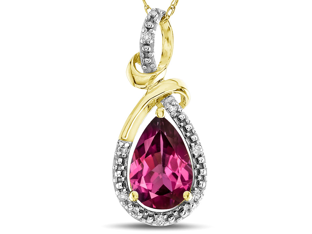 Star K Drop Halo Pear Shape Genuine Rhodolite Pendant Necklace