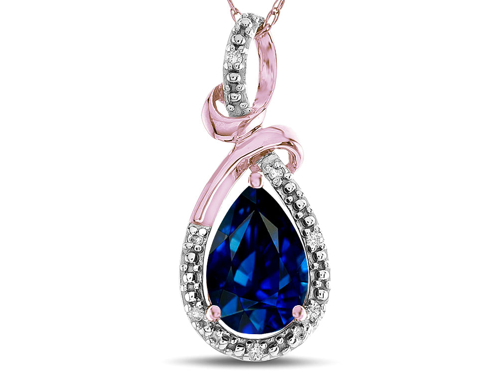 Star K Drop Halo Pear Shape Created Sapphire Pendant Necklace