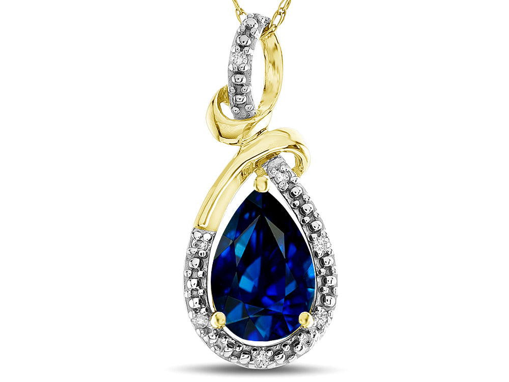 Star K Drop Halo Pear Shape Created Sapphire Pendant Necklace