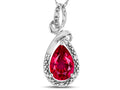 Star K Drop Halo Pear Shape Created Ruby Pendant Necklace
