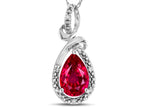 Star K Drop Halo Pear Shape Created Ruby Pendant Necklace
