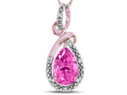 Star K Drop Halo Pear Shape Created Pink Sapphire Pendant Necklace