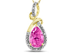 Star K Drop Halo Pear Shape Created Pink Sapphire Pendant Necklace
