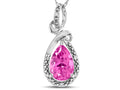 Star K Drop Halo Pear Shape Created Pink Sapphire Pendant Necklace