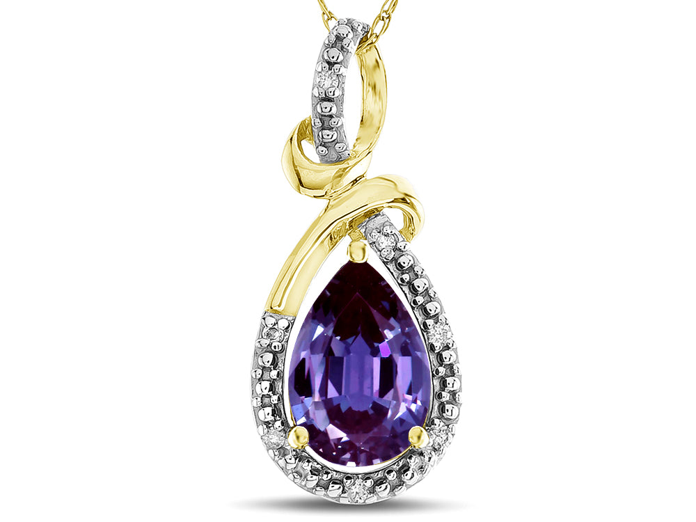 Star K Drop Halo Pear Shape Simulated Alexandrite Pendant Necklace