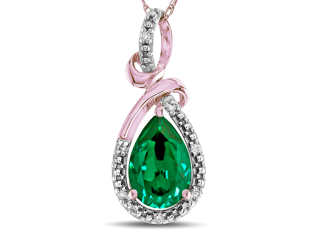 Star K Drop Halo Pear Shape Simulated Emerald Pendant Necklace