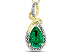 Star K Drop Halo Pear Shape Simulated Emerald Pendant Necklace