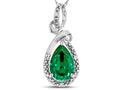 Star K Drop Halo Pear Shape Simulated Emerald Pendant Necklace