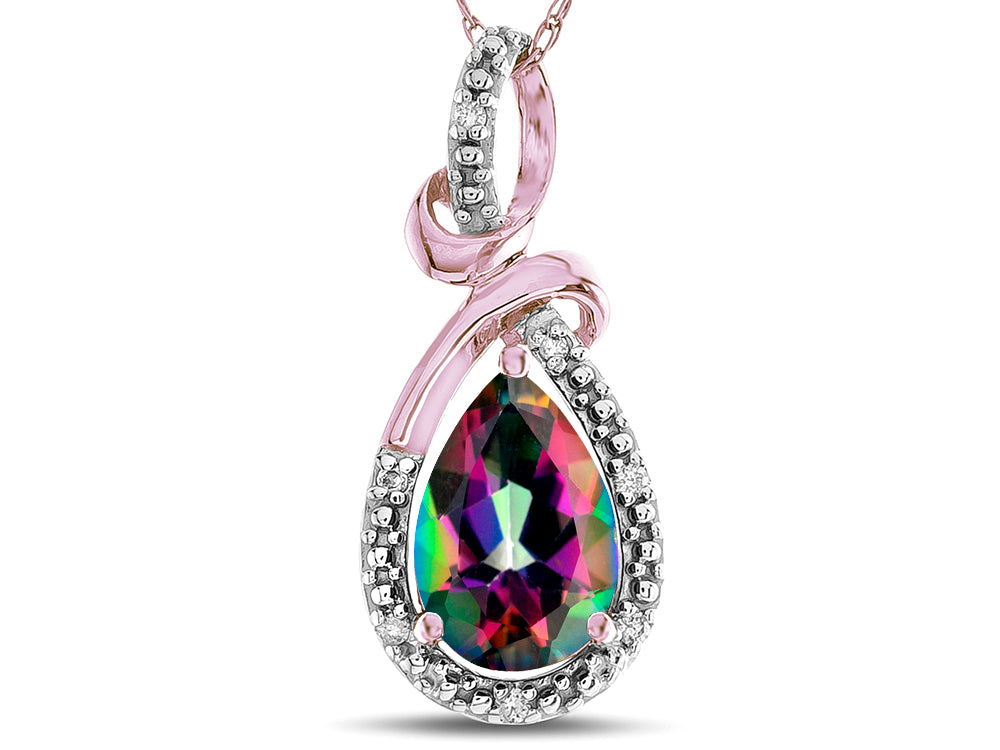 Star K Drop Halo Pear Shape Rainbow Mystic Topaz Pendant Necklace