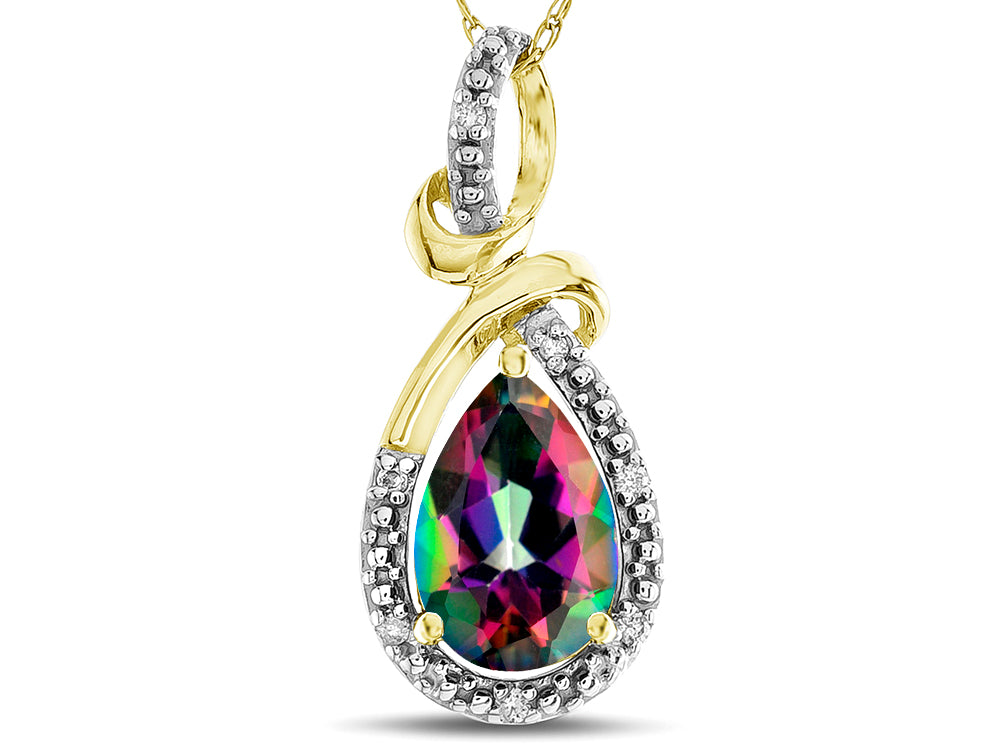 Star K Drop Halo Pear Shape Rainbow Mystic Topaz Pendant Necklace