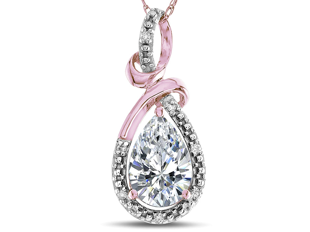 Star K Drop Halo Pear Shape Genuine White Topaz Pendant Necklace