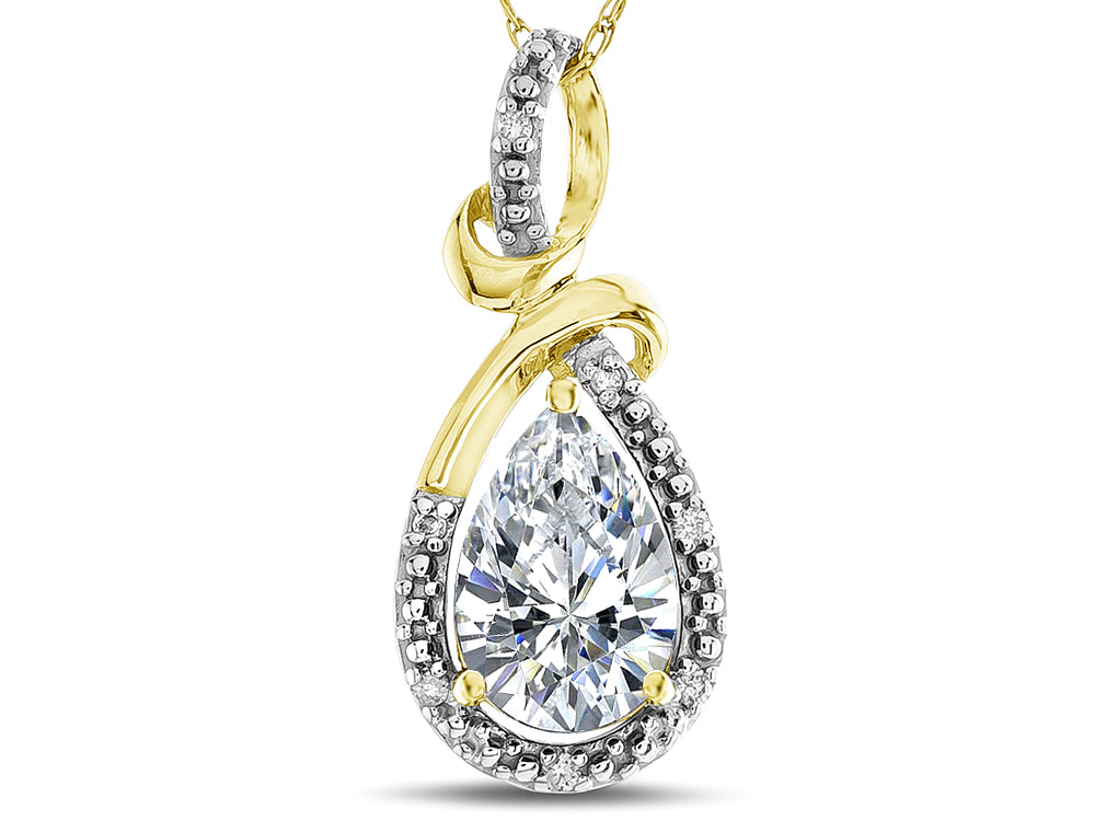 Star K Drop Halo Pear Shape Genuine White Topaz Pendant Necklace