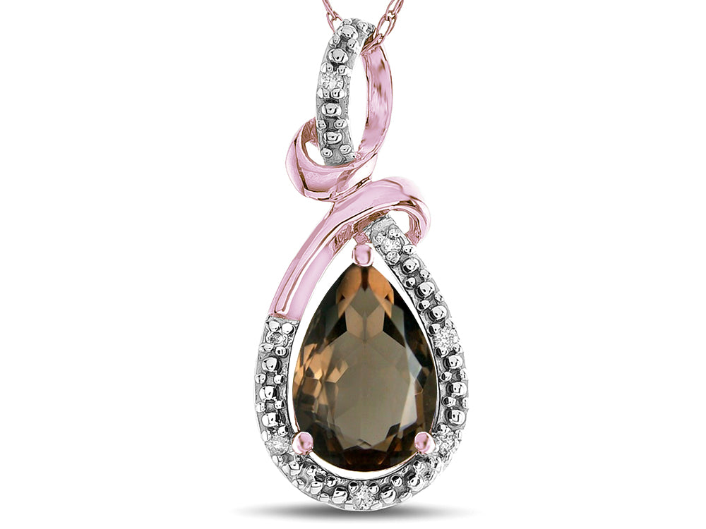 Star K Drop Halo Pear Shape Genuine Smoky Quartz Pendant Necklace