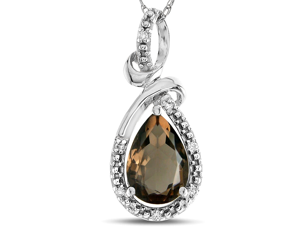 Star K Drop Halo Pear Shape Genuine Smoky Quartz Pendant Necklace