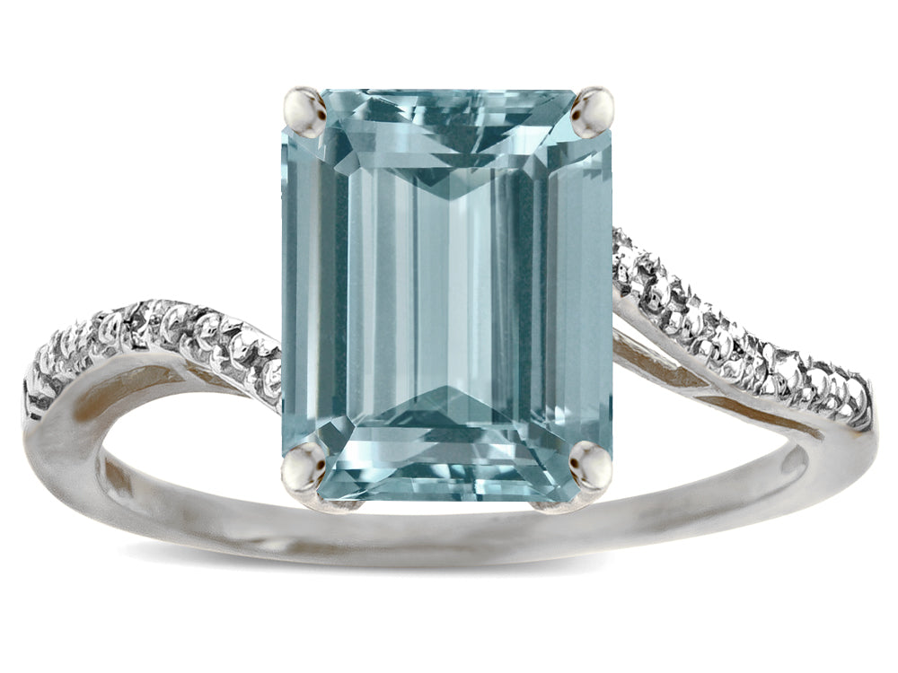 Star K  Big Stone Octagon Emerald Cut 10x8 Simulated Aquamarine Bypass solitaire ring