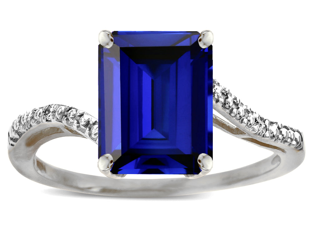 Star K  Big Stone Octagon Emerald Cut 10x8 Created Sapphire Bypass solitaire ring