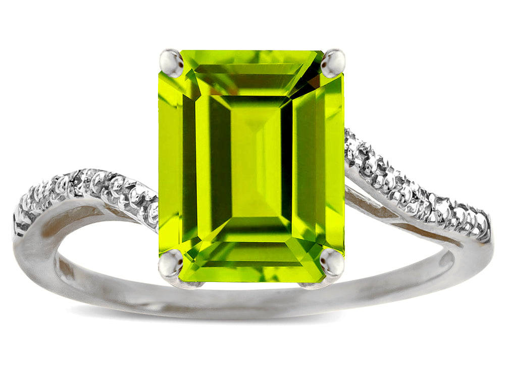 Star K  Octagon Emerald Cut Big Stone 10x8 Peridot Bypass solitaire ring