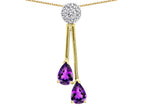 Star K Double Drop Pear Shape Ball Bar Genuine Amethyst Pendant Necklace
