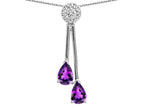 Star K Double Drop Pear Shape Ball Bar Genuine Amethyst Pendant Necklace