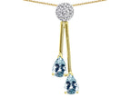 Star K Double Drop Pear Shape Ball Bar Genuine Aquamarine Pendant Necklace