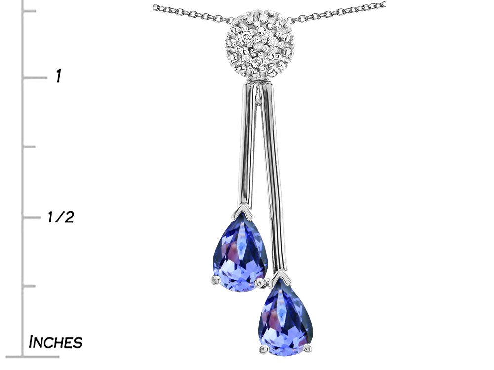 Star K Double Drop Pear Shape Ball Bar Genuine Tanzanite Pendant Necklace
