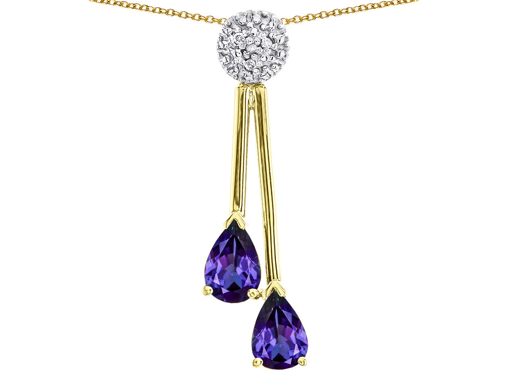 Star K Double Drop Pear Shape Ball Bar Genuine Iolite Pendant Necklace