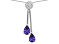 Star K Double Drop Pear Shape Ball Bar Genuine Iolite Pendant Necklace